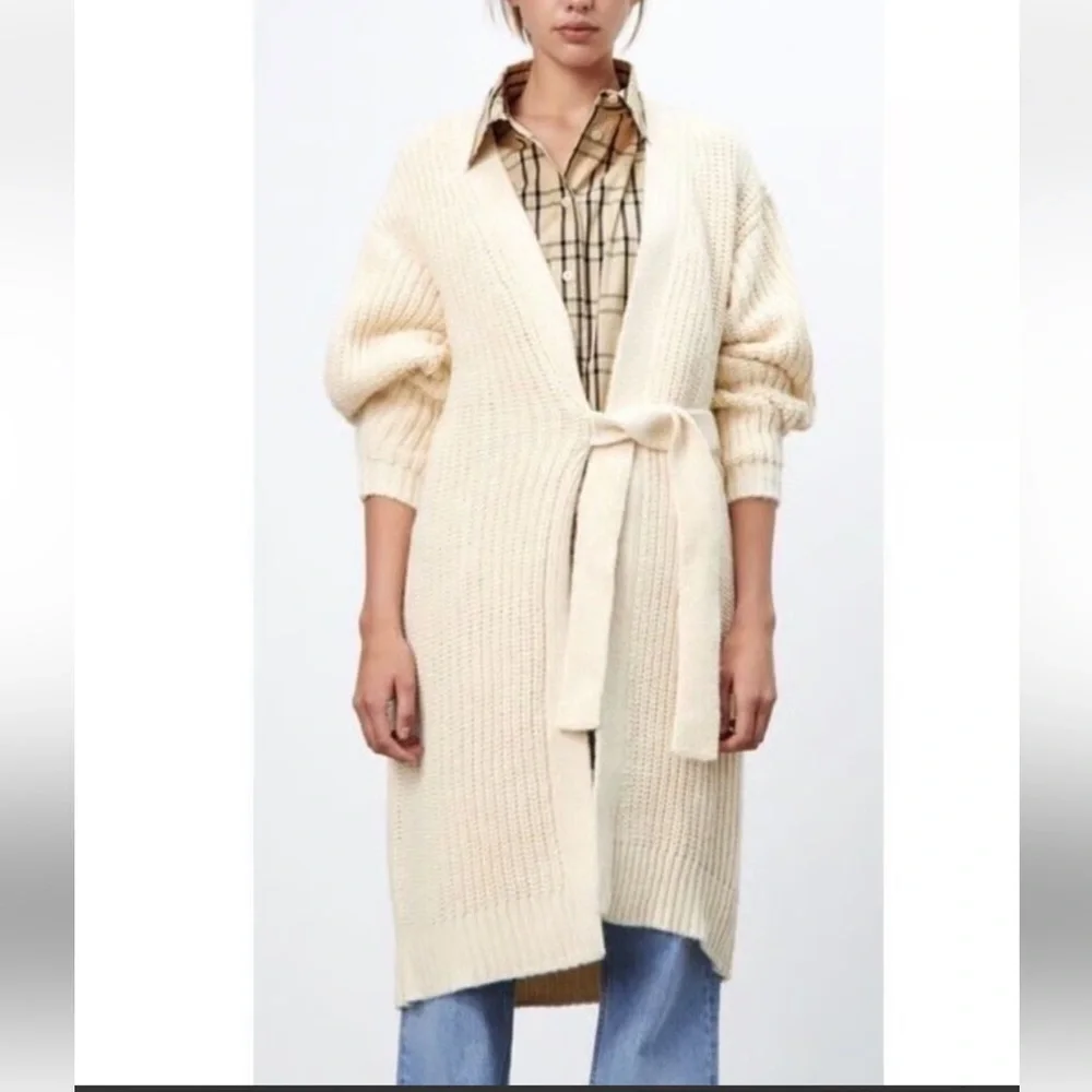 Zara long wrap chunky knit oversized cardigan - Picture 2 of 11